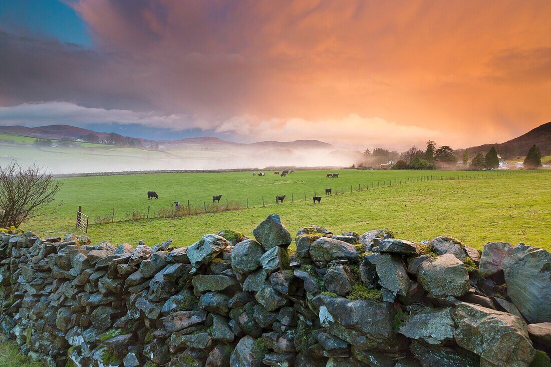 Sunrise over Crake Valley, Lowick, Lake District National Park, Cumbria, England, Europe