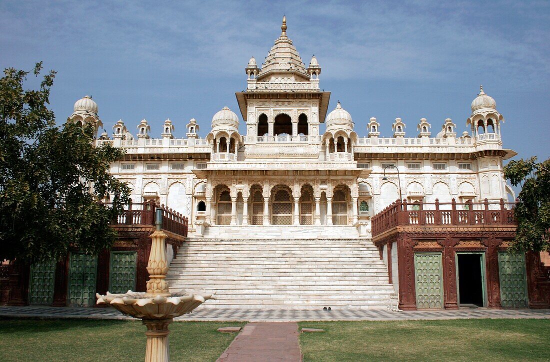 Low Angle Photograph Of Jaswant Thada Memorial Temple Shoot On A Bright Day With Blue Sky, Jodhpur, Rajasthan, India, Asia