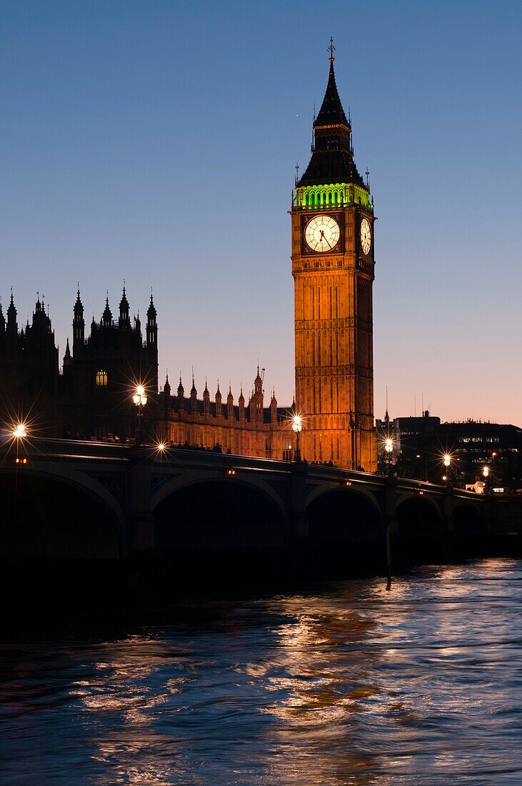 Big Ben clock tower during evening twilight, London, England