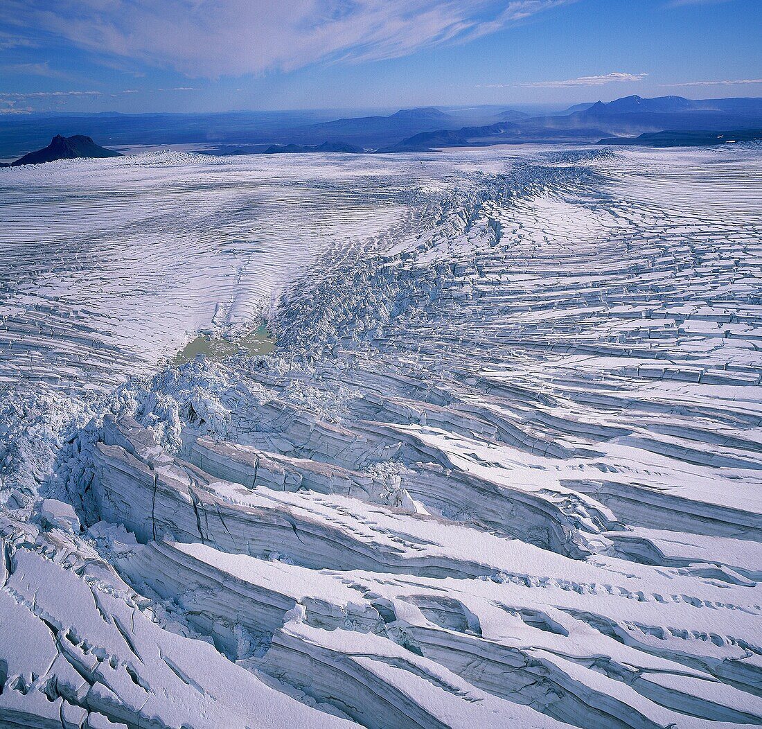 Hyaloclastite Formation on Hagafellsjokull Glacier Hyaloclastite formation, melting caused by volcanic activity or heat from below, at Hagafellsjokull Glacier on the Langjokull Ice Cap, Iceland