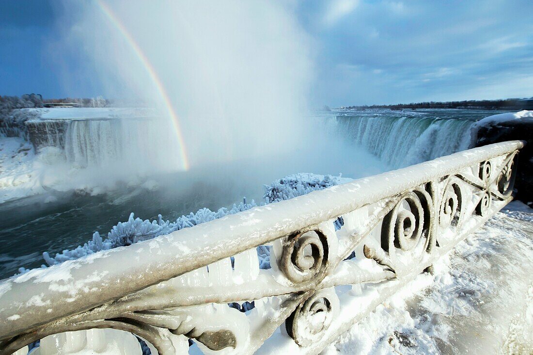 Winter rainbow over Niagara Falls