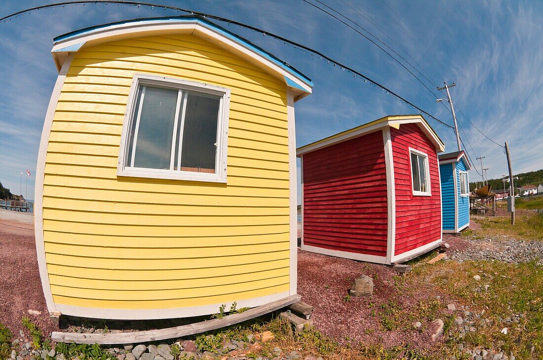 Colorful beach huts, Cavendish, Trinity Bay, Avalon Peninsula, Newfoundland, Canada