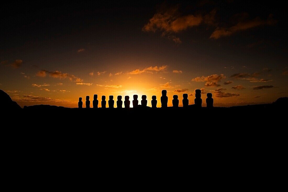 Ahu Tongariki Moai at sunrise - Easter Island, Chile