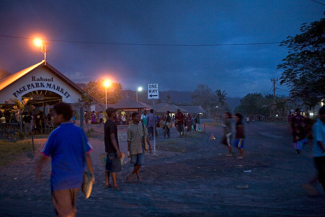Market in Rabaul in the evening, Tavurvur Volcano, Rabaul, East New Britain, Papua New Guinea, Pacific