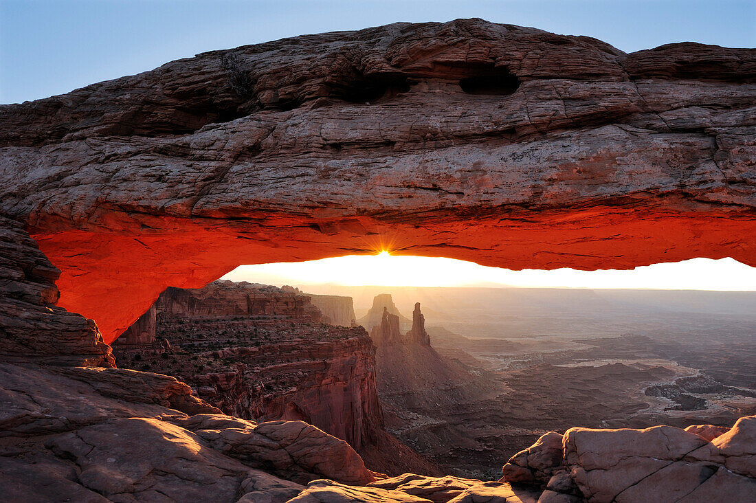 Sunrise at Mesa Arch, Island in the Sky, Canyonlands National Park, Moab, Utah, Southwest, USA, America