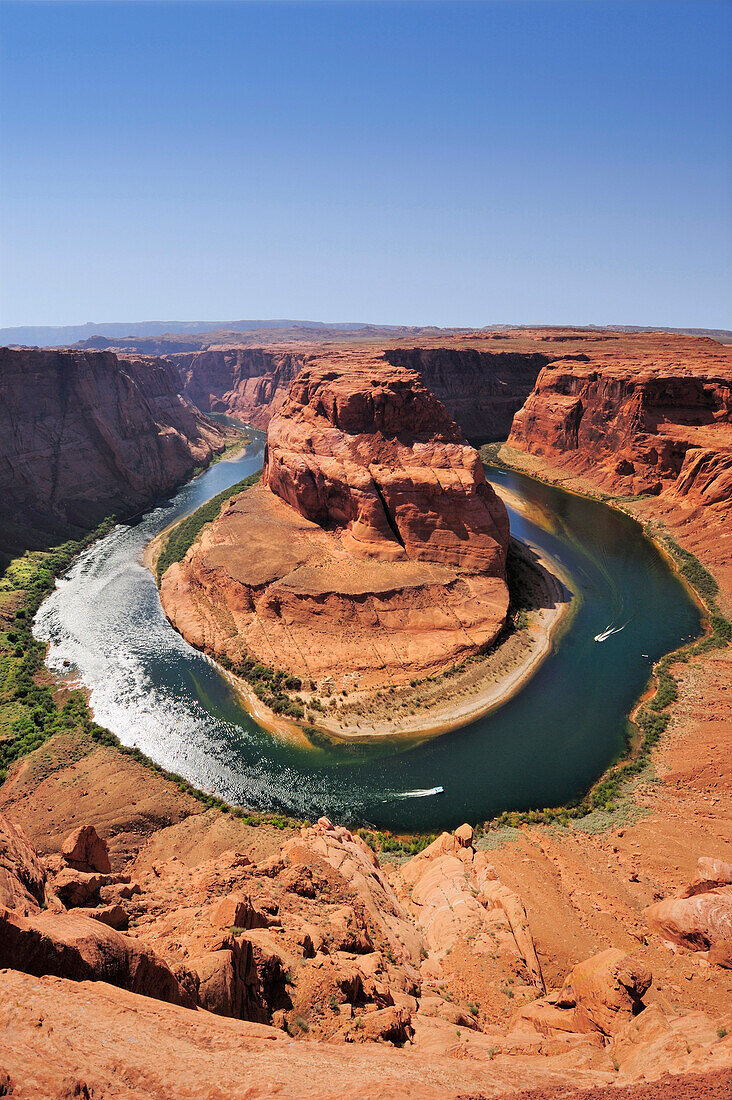 Flussschlaufe des Horseshoe Bend mit Blick auf Colorado River, Horseshoe Bend, Page, Arizona, Südwesten, USA, Amerika