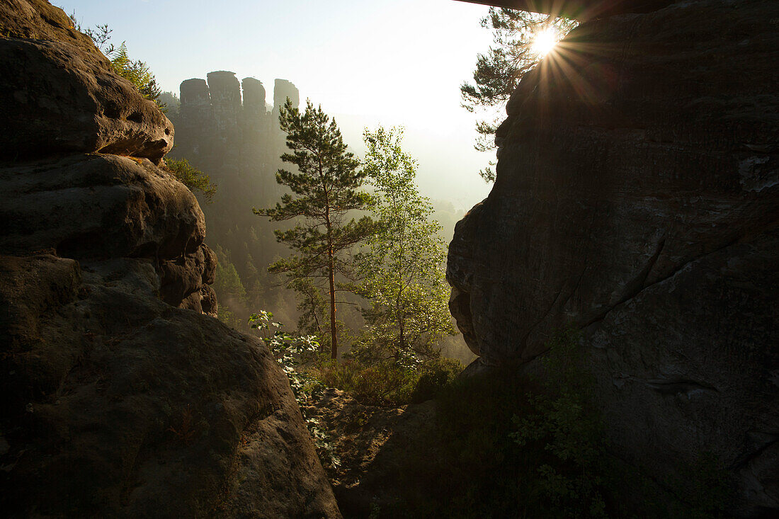 View from Felsenburg Neurathen to the Goose Rocks, Bastei Rocks, National Park Saxon Switzerland, Elbe Sandstone Mountains, Saxony, Germany, Europe