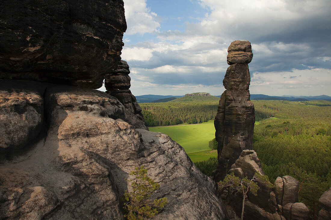 Rock needle Barbarine at Pfaffenstein Rock, National Park Saxon Switzerland, Elbe Sandstone Mountains, Saxony, Germany, Europe