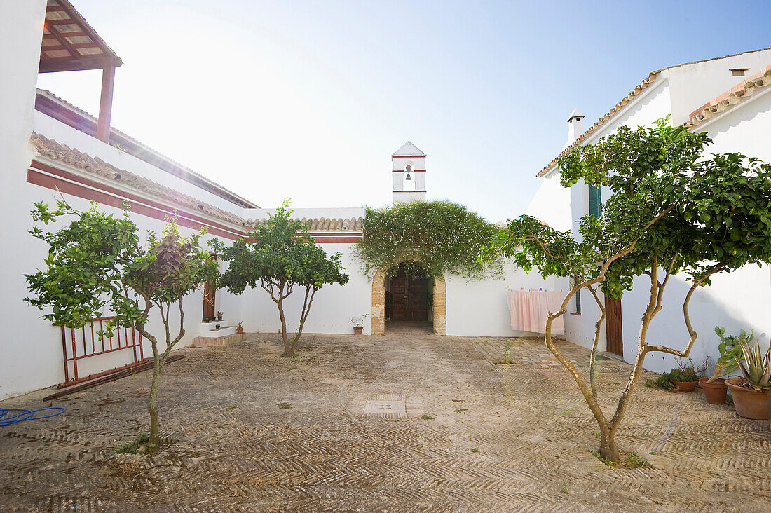 Innenhof einer Hazienda, Los Canos de Meca, Andalusien, Spanien, Europa
