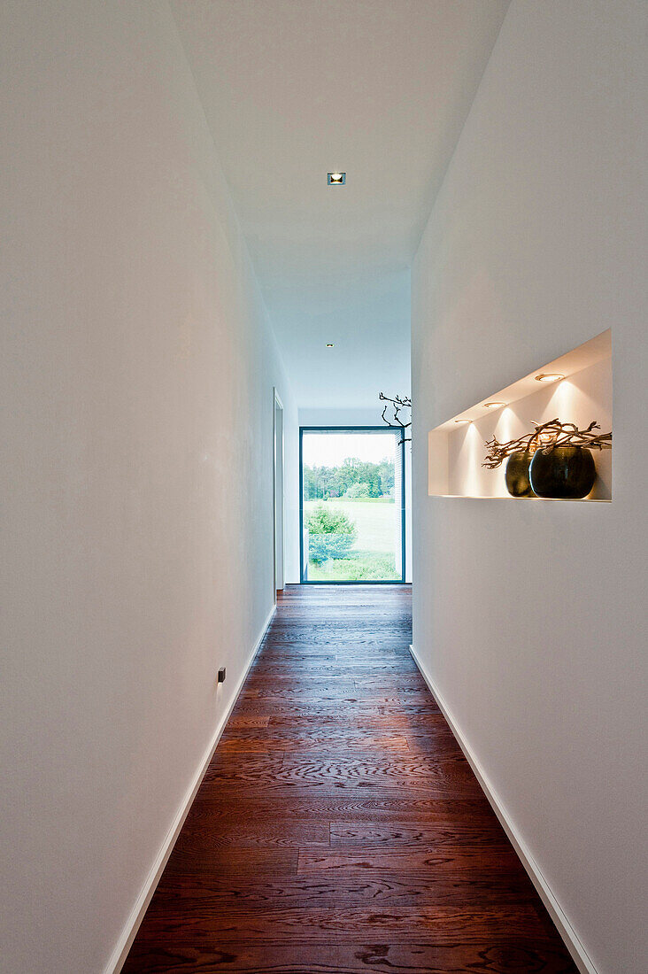 Small corridor with wooden floor, Neuenkirchen, North Rhine-Westphalia, Germany