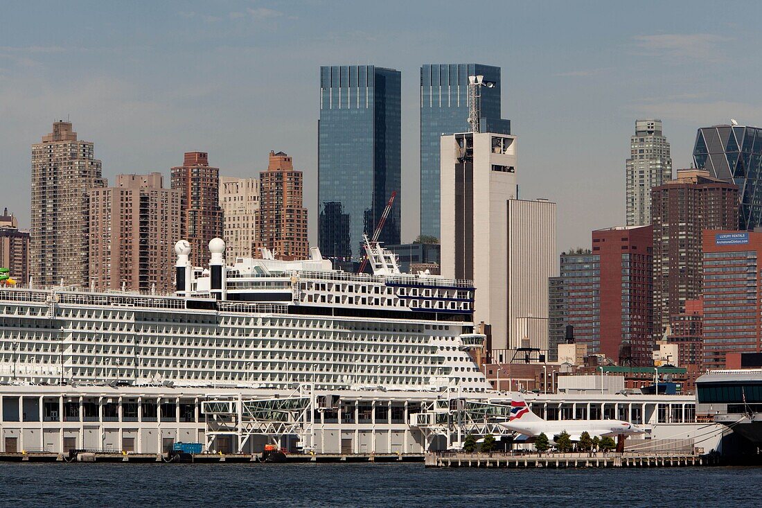 New York - United States, Manhattan skyline Midtown, Times square buildings and Hudson river