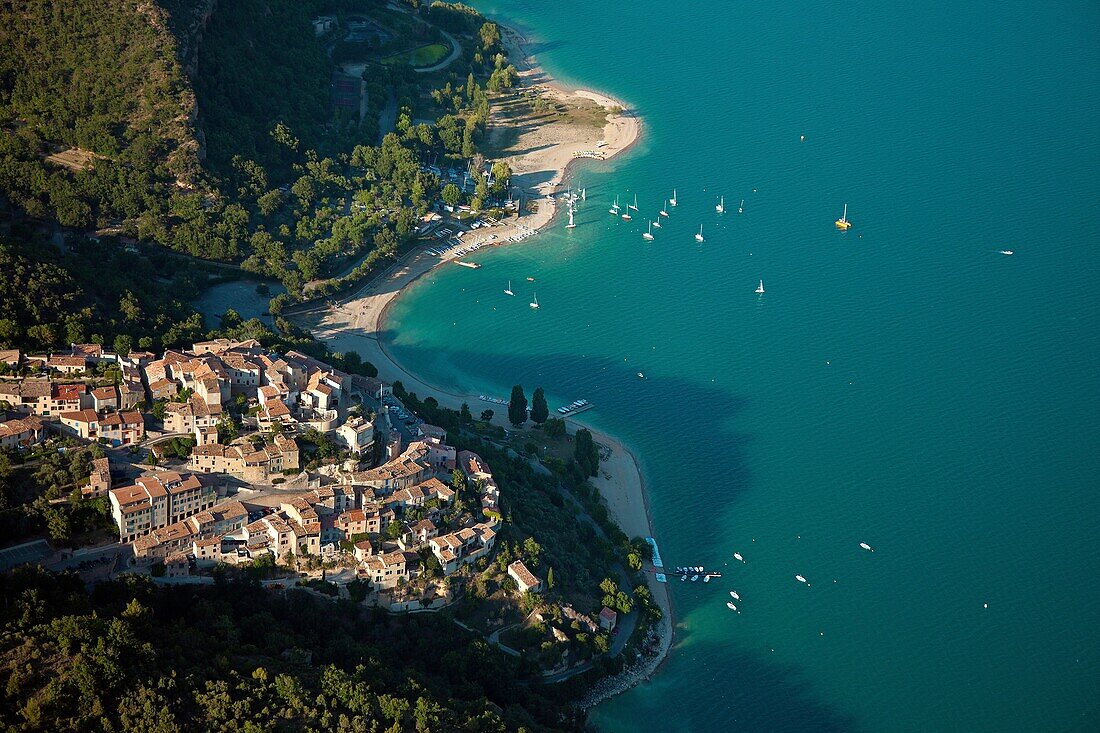 Southern France, Alpes de Haute Provence, Saint Croix of Verdon, perched village, aerial view