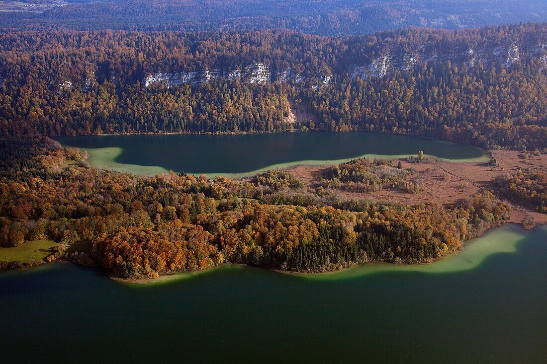 France, Jura, Maclu lake and lake of La Motte aerial view