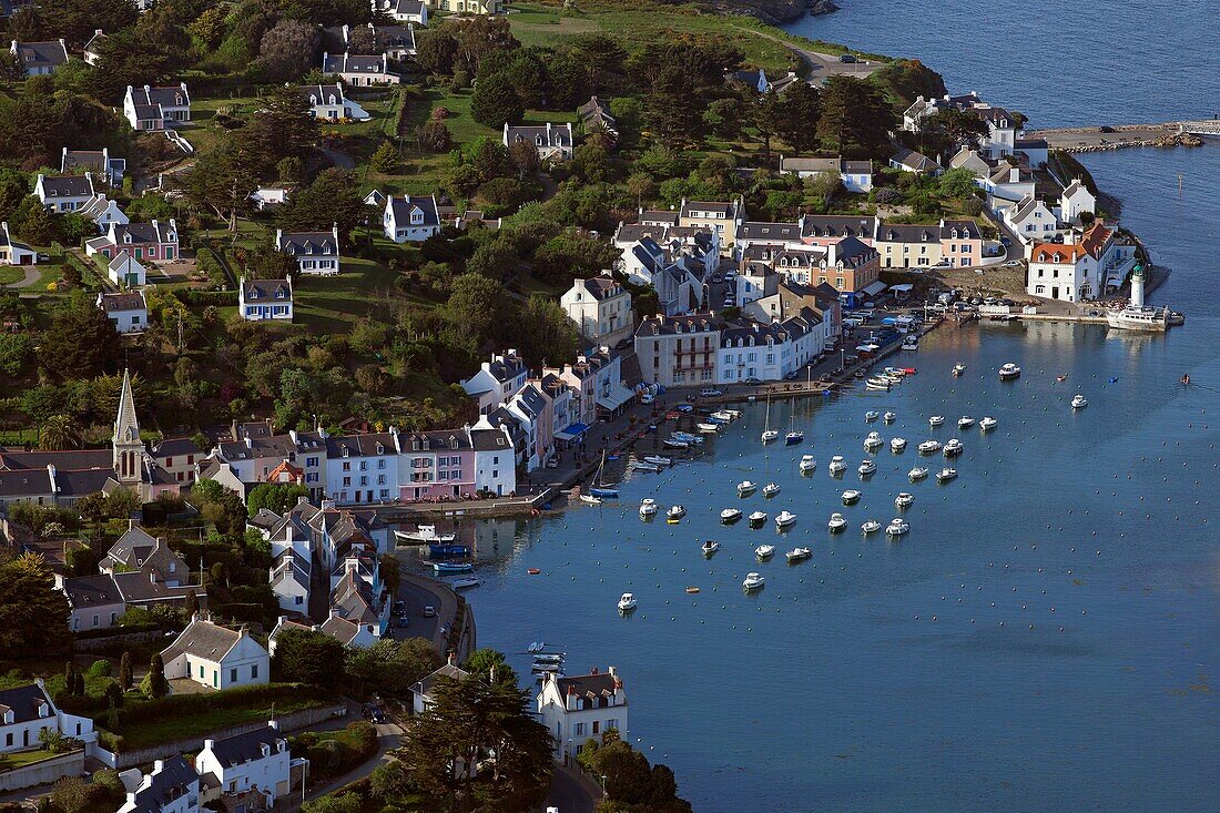 France, Morbihan, Port Sauzon, Island Belle Ile, aerial view