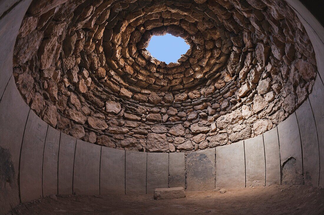 Los Millares Copper Age archaeological site, near Santa Fe de Mondujar, Almeria Province, Spain  Interior of reconstructed circular tomb in necropolis area