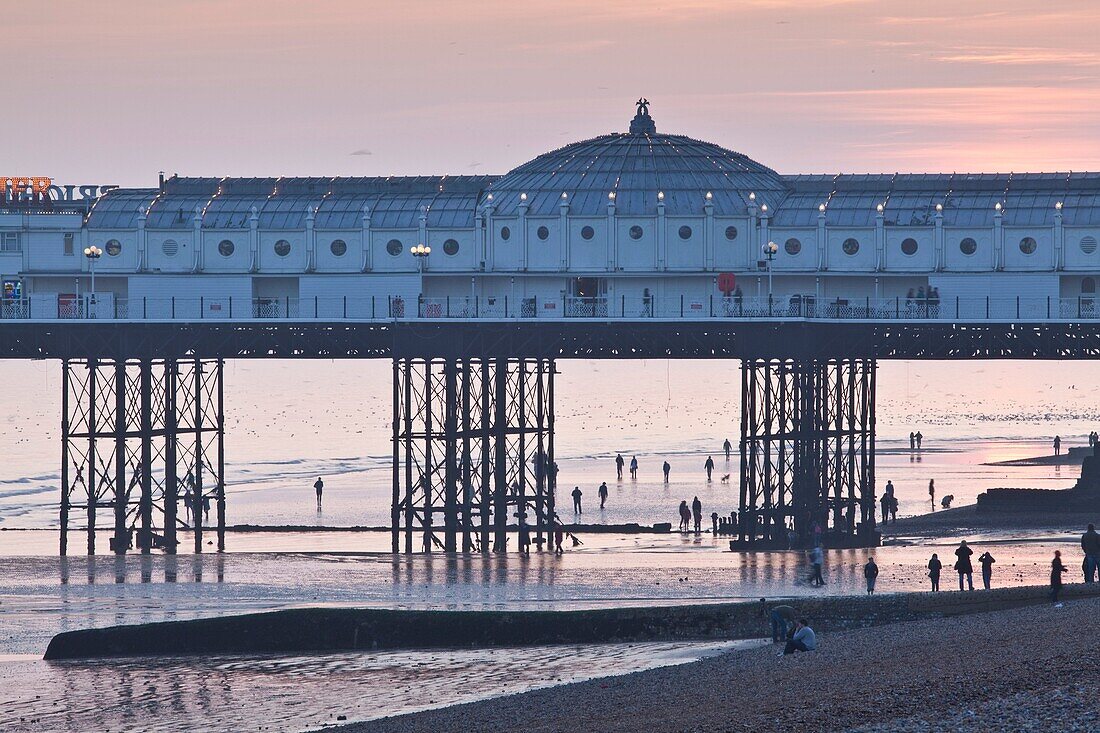 Brighton Pier at dusk, Brighton, Sussex, England