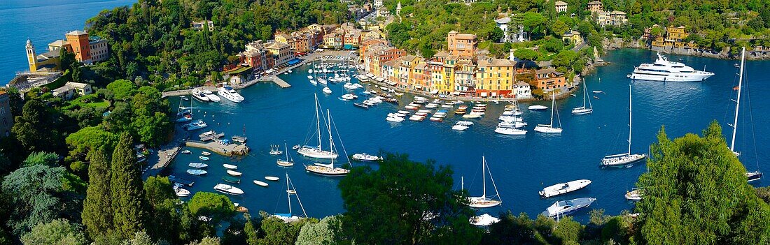 Arial view of the harbour of Portofini, Italy