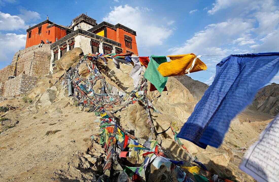 Tsemo Gompa and the Victory Fort build on a rocky ridge abve Leh, Ladakh, India