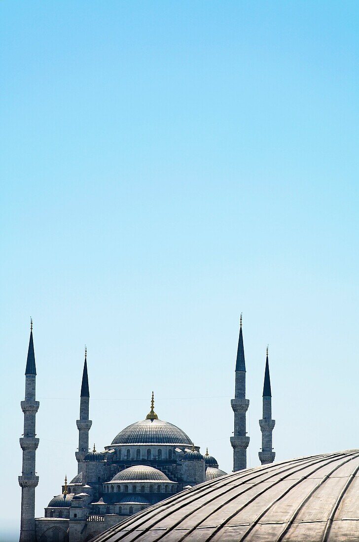 Turkey - Istanbul - the Blue Mosque seen over a dome of the Hagia Sophia Museum