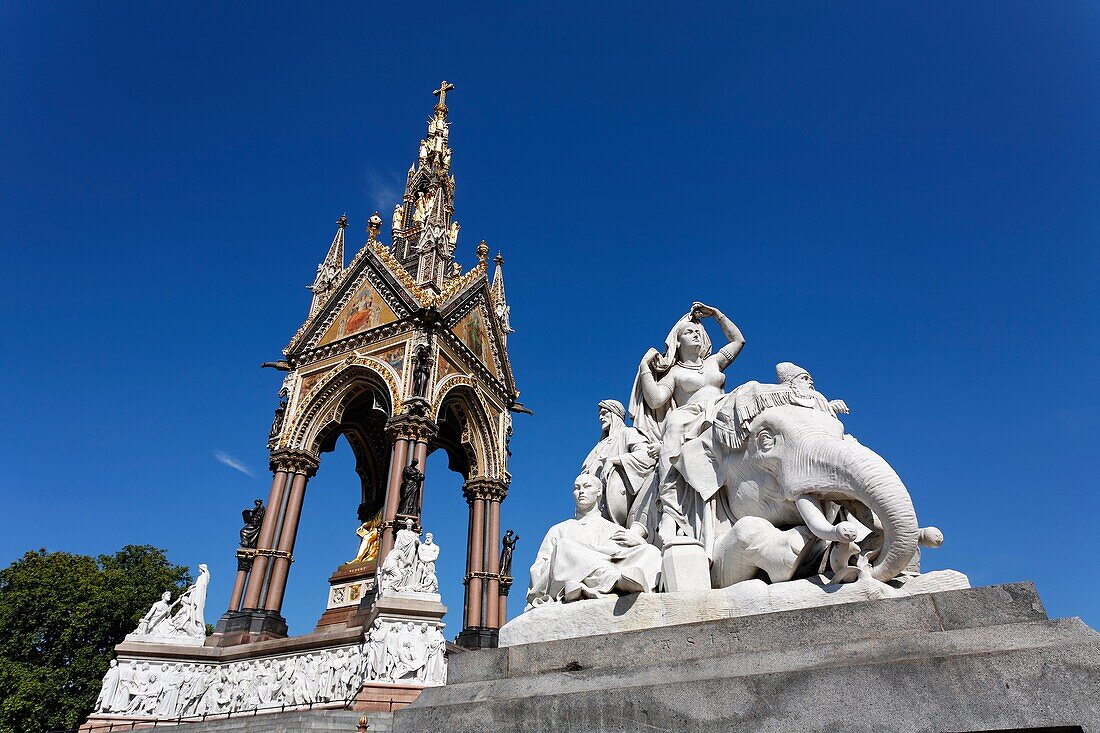 The Asia sculpture by John Henry Foley at the Albert Memorial, Kensington Gardens, London, UK