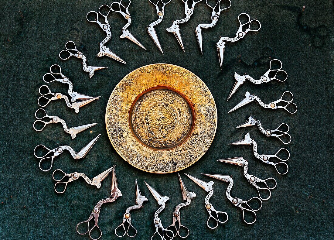 Uzbekistan - Bukhara - shop display of bird shaped scissors