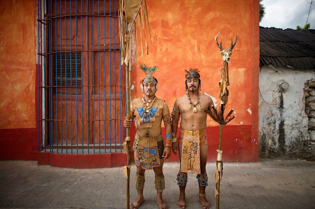 Mayan ball players pose for a portrait in Chapab village in Yucatan state in Mexico´s Yucatan peninsula, Mexico, June 13, 2009