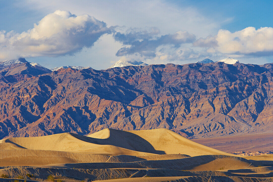 View over Mesquite Flat Sand Dunes onto Amargosa Range in the evening, Death Valley National Park, California, USA, America