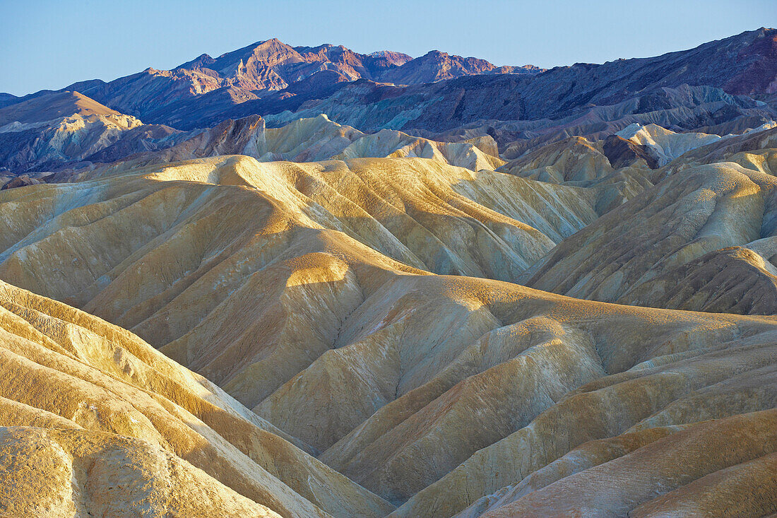 Zabriskie Point im Death Valley im Abendlicht, Death Valley National Park, Kalifornien, USA, Amerika