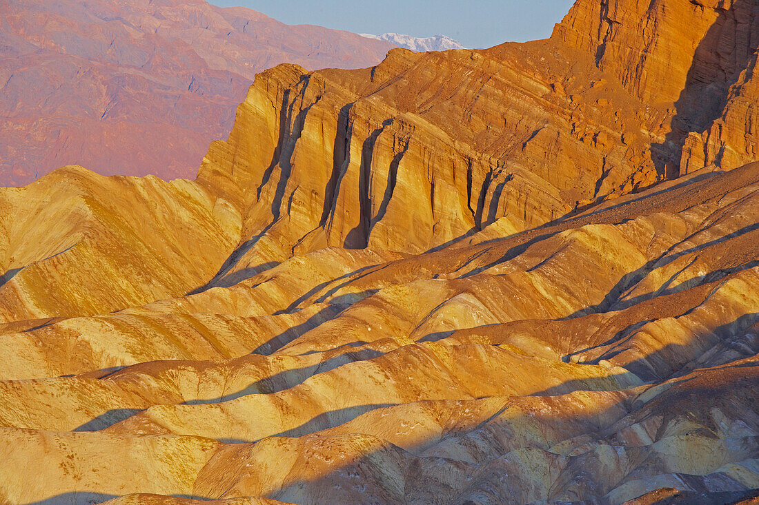 Sunrise at Zabriskie Point, Death Valley, Panamint Mountains, Death Valley National Park, California, USA, America