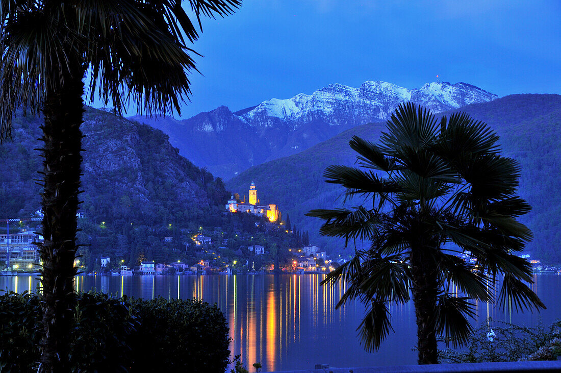 View towards Morcote at lake Lugano, Ticino, Switzerland