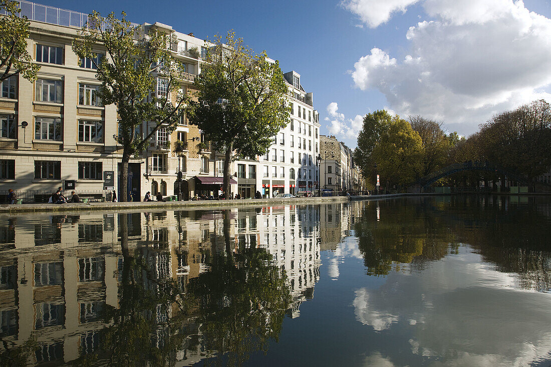Canal Saint-Martin, buildings along the Quai de Jemmapes, Paris, France
