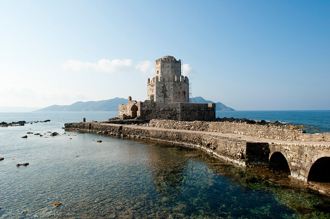 Bourtzi tower on the waterfront, Methoni, Peloponnese, Greece, Europe