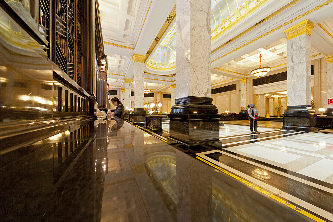 polished marble and art deco, interior, lobby, Bank of China, on the Bund Shanghai, Shanghai, China, Asia