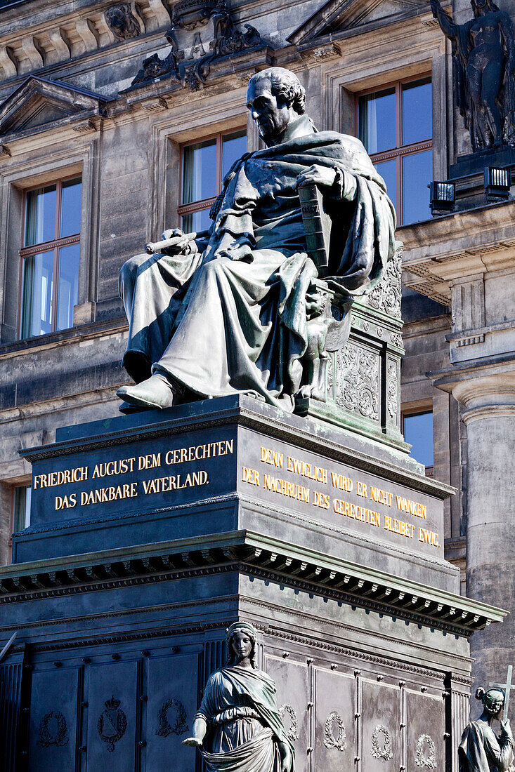 Bronze statue of Friedrich August I, King of Saxony, in front of the Staendehaus, Dresden, Germany