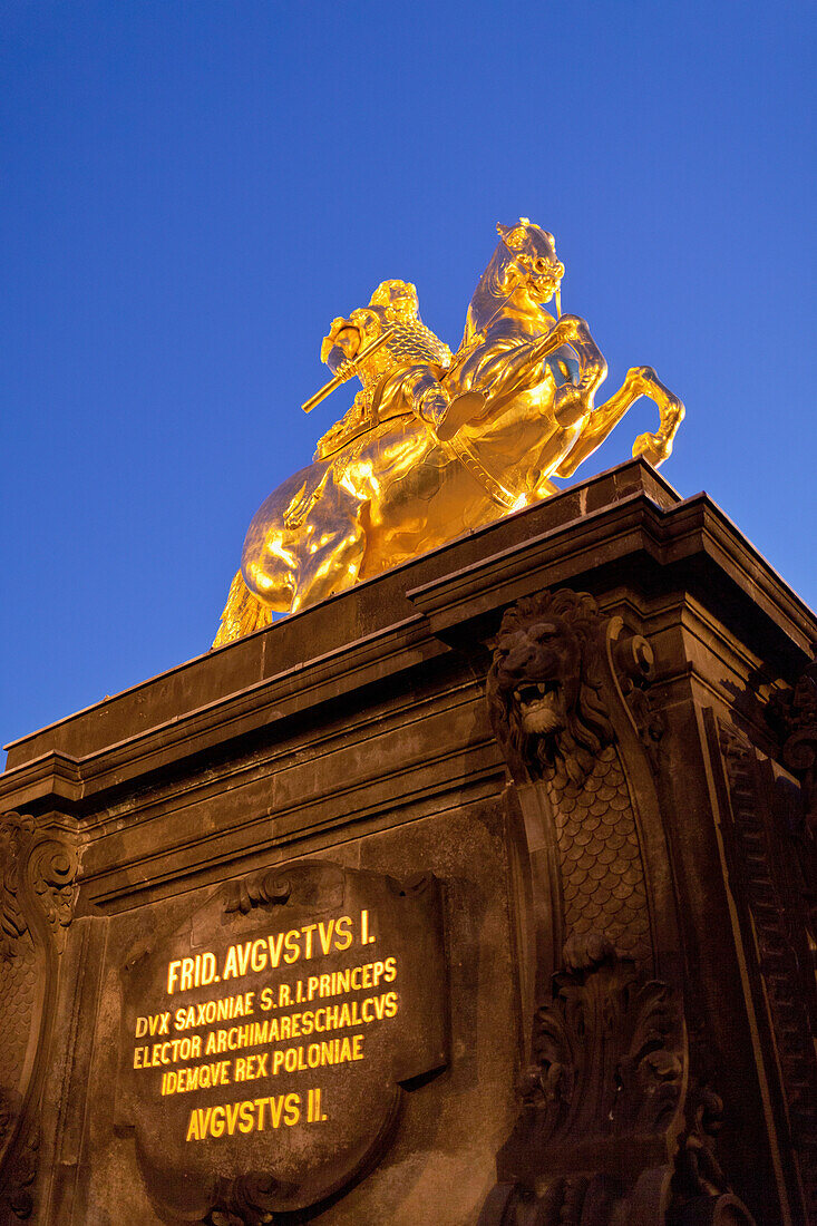 Equestrian statue of August the Strong in the evening light, Dresden, Saxony, Germany