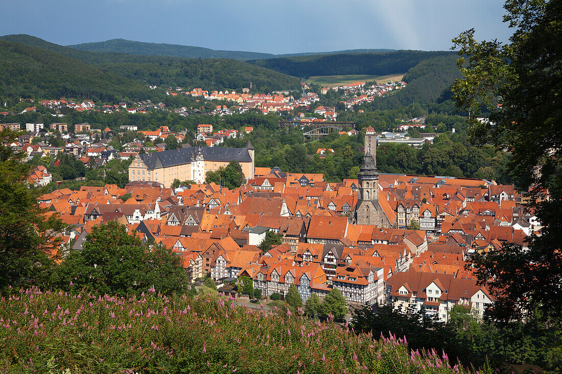 View from the Tillyschanze onto the old town, Hannoversch Muenden, Weser Hills, North Lower Saxony, Germany, Europe