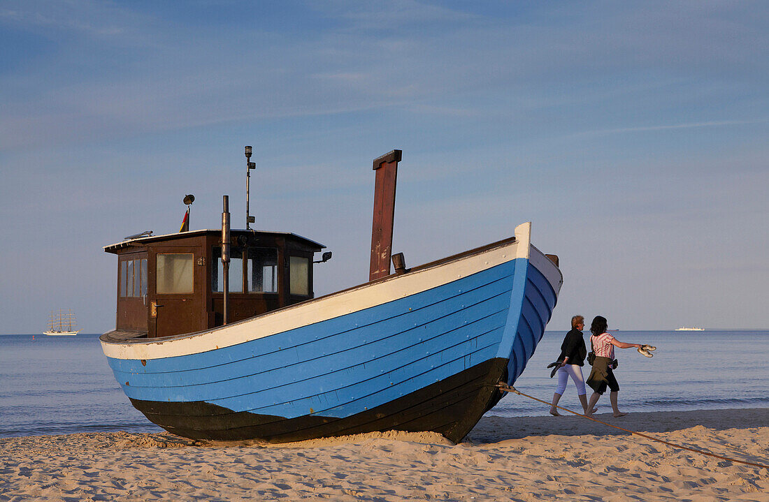 Fishing boat on the beach of Heringsdorf, Island of Usedom, Mecklenburg Western Pomerania, Germany, Europe