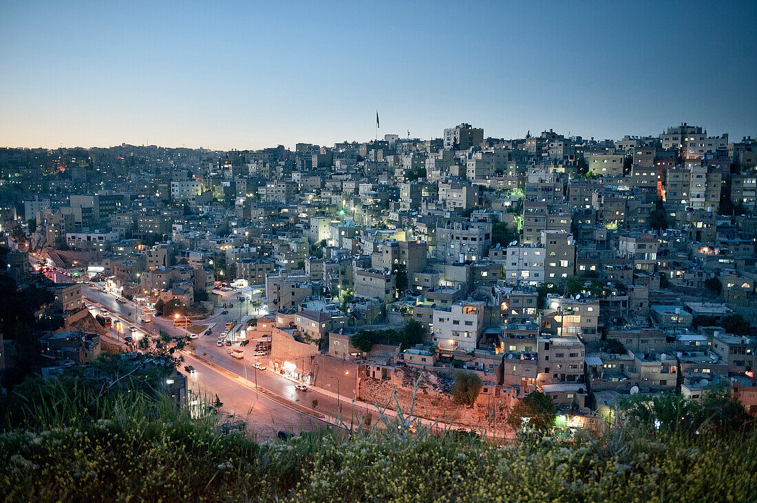 View of capital Amman at night, Jordan, Middle East, Asia