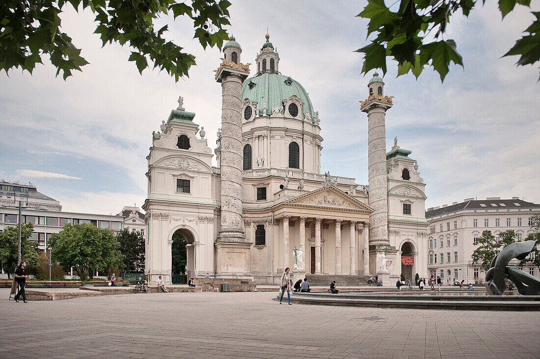 View of St. Charles's church at Karlsplatz square, Vienna, Austria, Europe