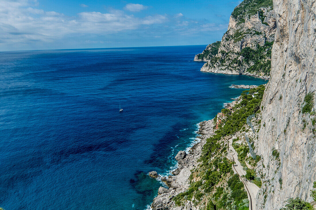 Coastal line of Via Krupp, Capri city, Capri, Campania, Italy