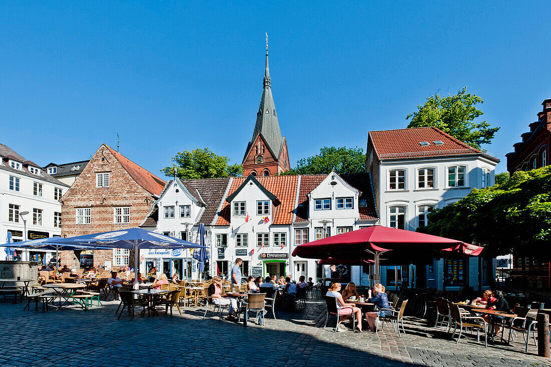 Norder market with Sank Maria Church, Flensburg Fjord, Schleswig-Holstein, Germany