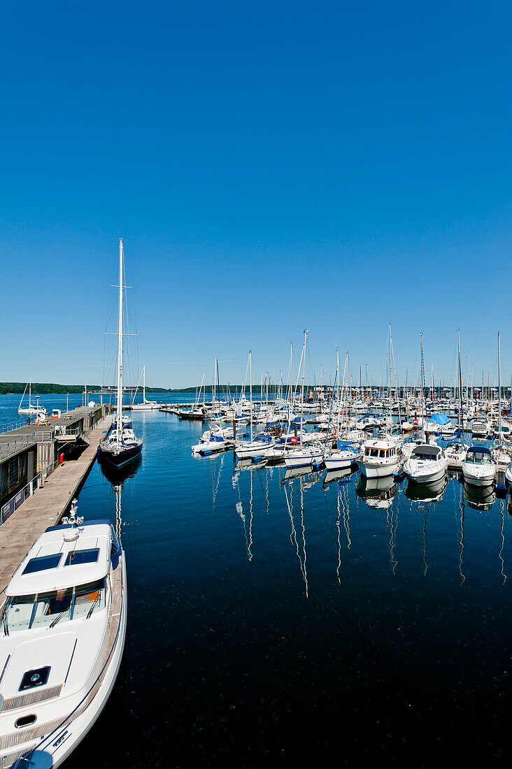 view to the marina of Flensburg, Flensburg Fjord, Baltic Sea, Schleswig-Holstein, Germany