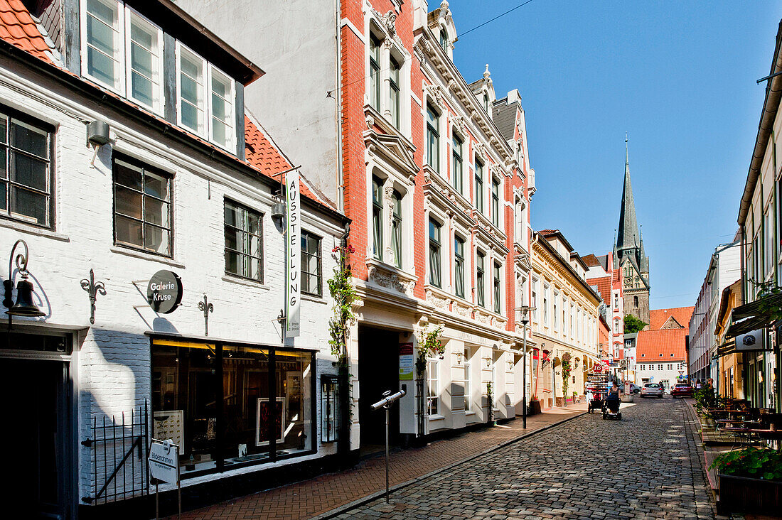 Alte Häuser in der Rote Strasse von Flensburg, Flensburger Förde, Schleswig-Holstein, Deutschland