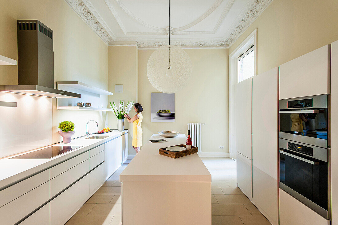 Modern kitchen in an old building flat, Hamburg, Germany