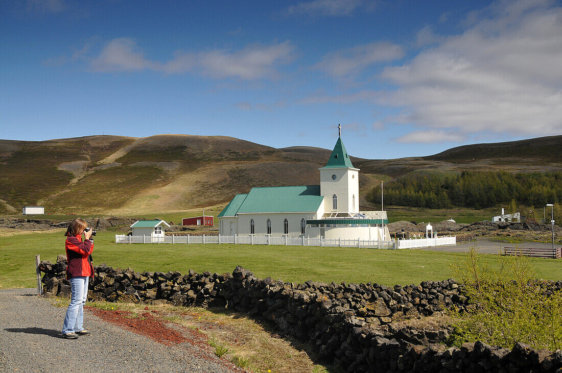 Church, Reykjahlio, lake Myvatn, Skutustadir, Nordurland eystra, Iceland