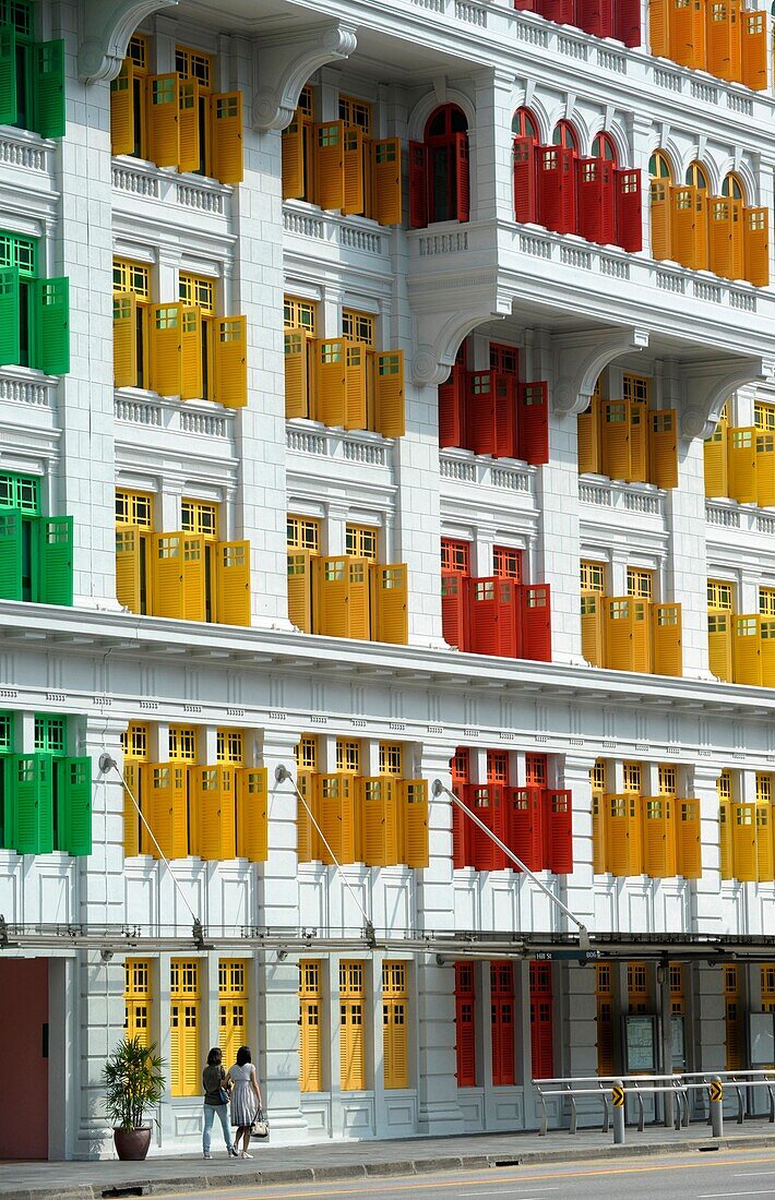 Asia, Southeast Asia, Singapore, building with colored shutters