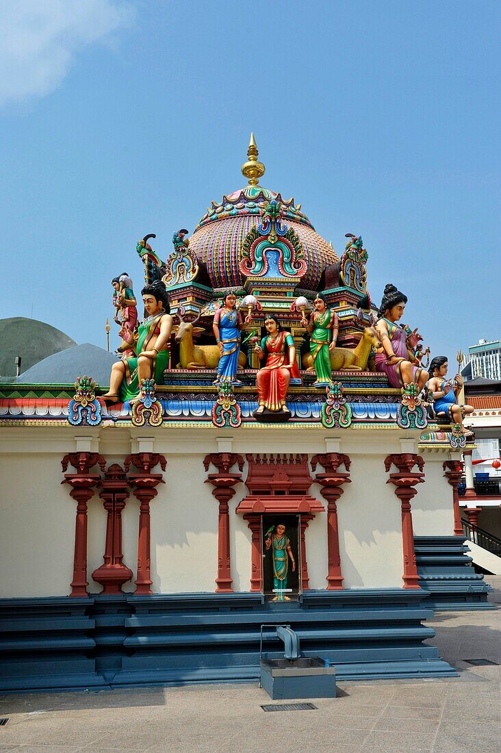 Asia, Southeast Asia, Singapore, Sri Mariamman Hindu temple, close-up of colored statuettes