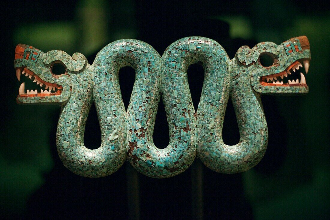 England,London,British Museum,Aztec Turquoise Mosaic of Double Headed Serpent from Mexico 15th-16th century