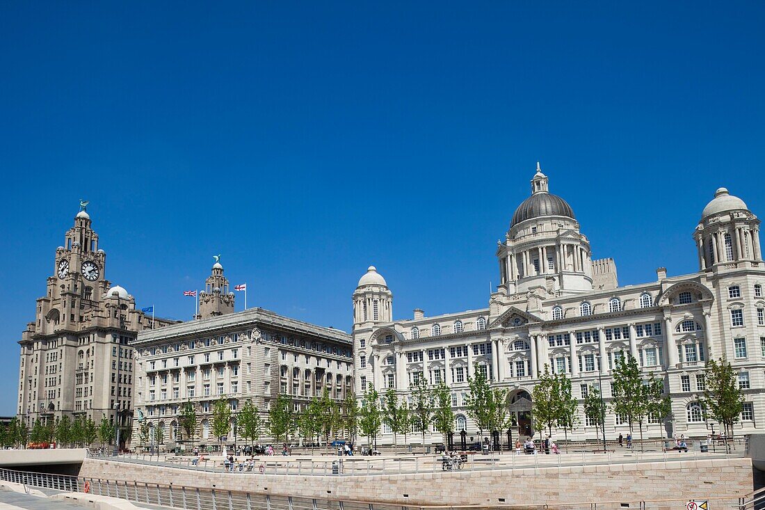 England,Liverpool,Pierhead with Port of Liverpool,Cunard and Royal Liver Historical Buildings