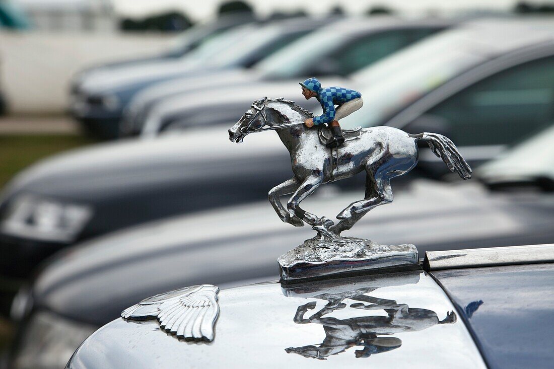 England,London,Annual Epsom Derby Horse Race,Race Horse Statue on Car Bonnet